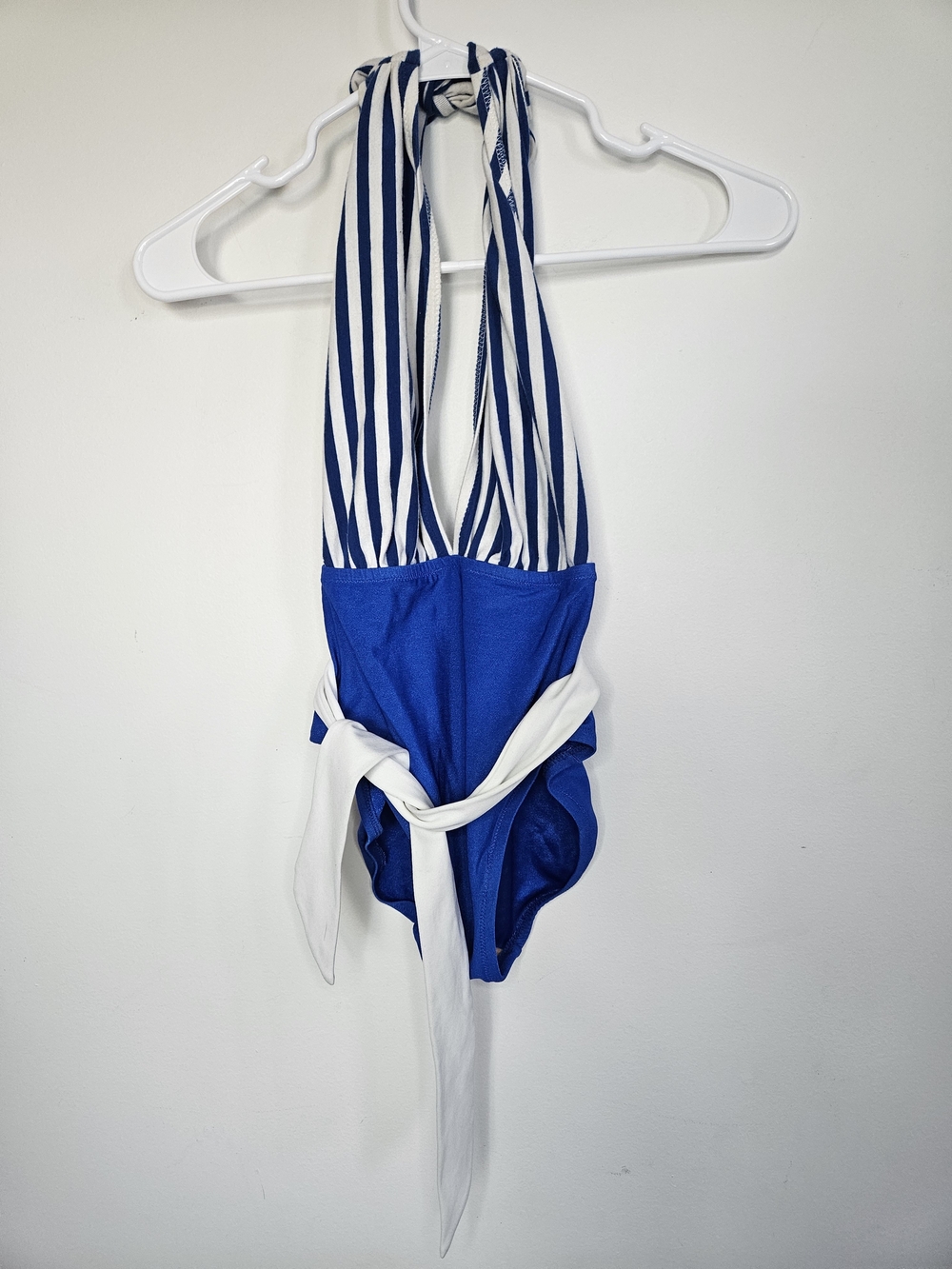 Retro Women One Piece Halter Swimsuit Striped Nautical Colorblock Belted XS XXS